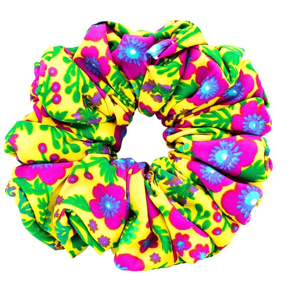 Large Scrunchie, Bohemian Flower Print Hair Scrunchie - Picture 2 of 2